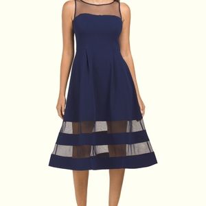 NWT Adrianna Papell Crepe Illusion Midi Dress Navy size 10